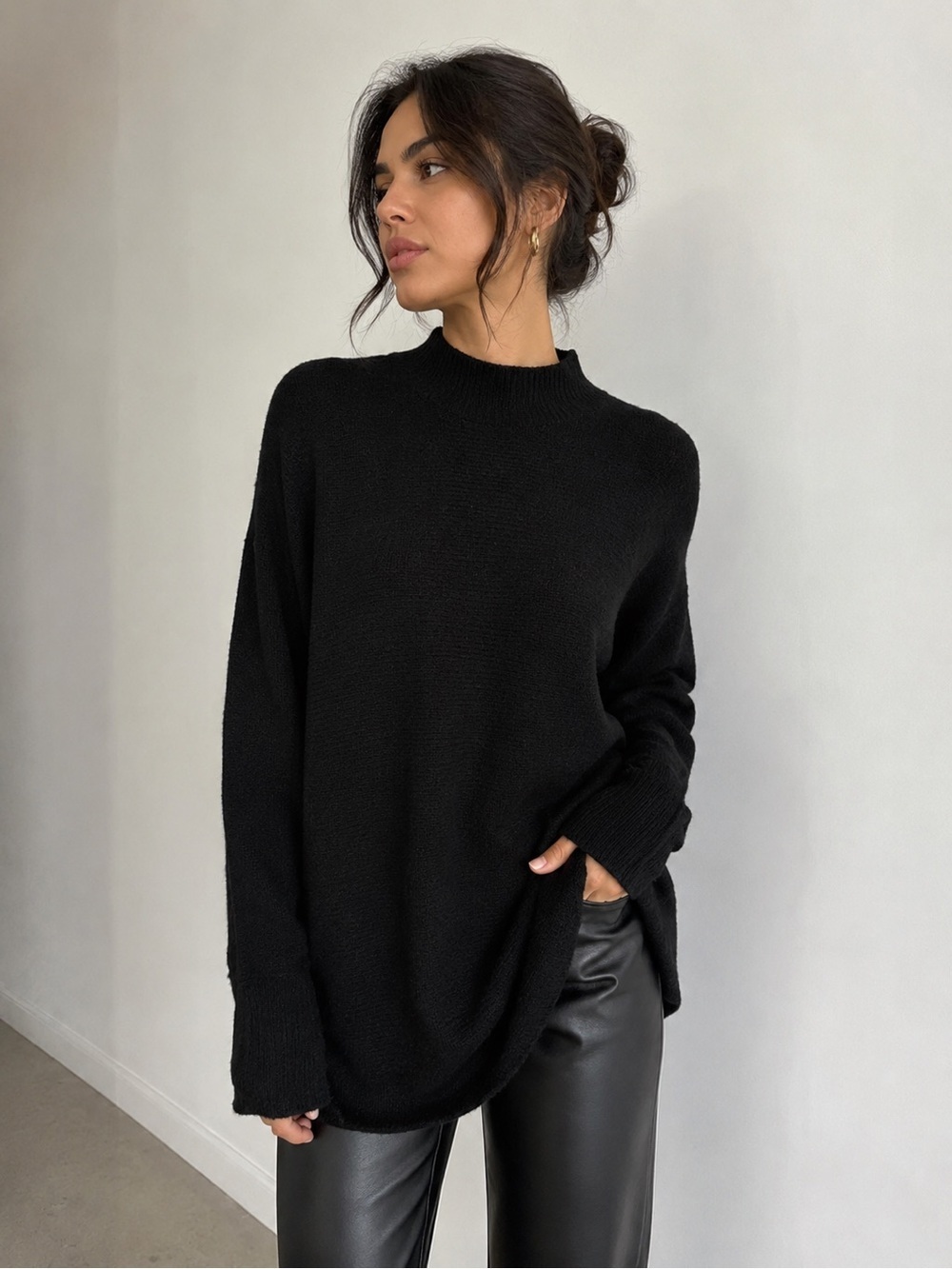 Mud Pie Black Knit Cowl Neck Dolman Sleeve Sweater Size S/M